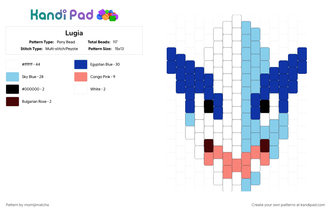 Lugia - Pony Bead Pattern by momijimatcha on Kandi Pad - light blue, pokemon, purple