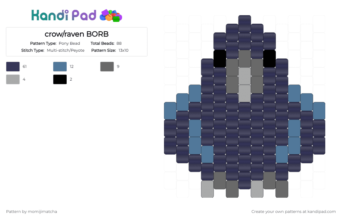 crow/raven BORB - Pony Bead Pattern by momijimatcha on Kandi Pad - purple,bird