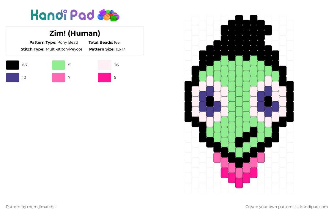 Zim! (Human) - Pony Bead Pattern by momijimatcha on Kandi Pad - teal,invader zim