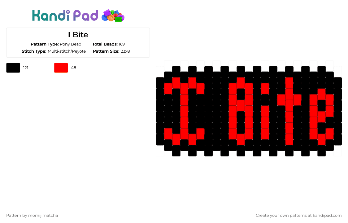 I Bite - Pony Bead Pattern by momijimatcha on Kandi Pad - black, red