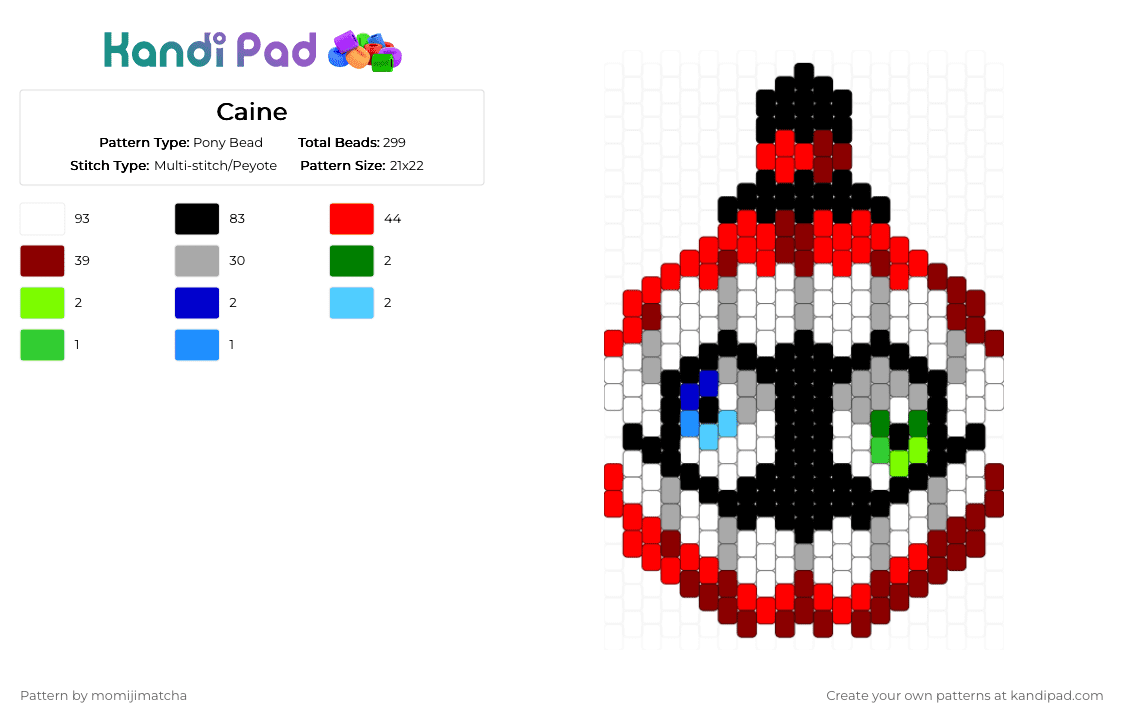 Caine - Pony Bead Pattern by momijimatcha on Kandi Pad - white,beige,red,tadc,the amazing digital circus,character