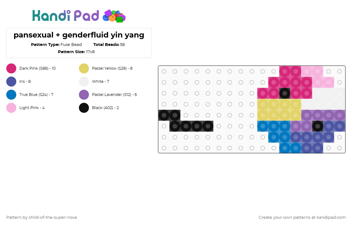 pansexual + genderfluid yin yang - Fuse Bead Pattern by child-of-the-super-nova on Kandi Pad - pink