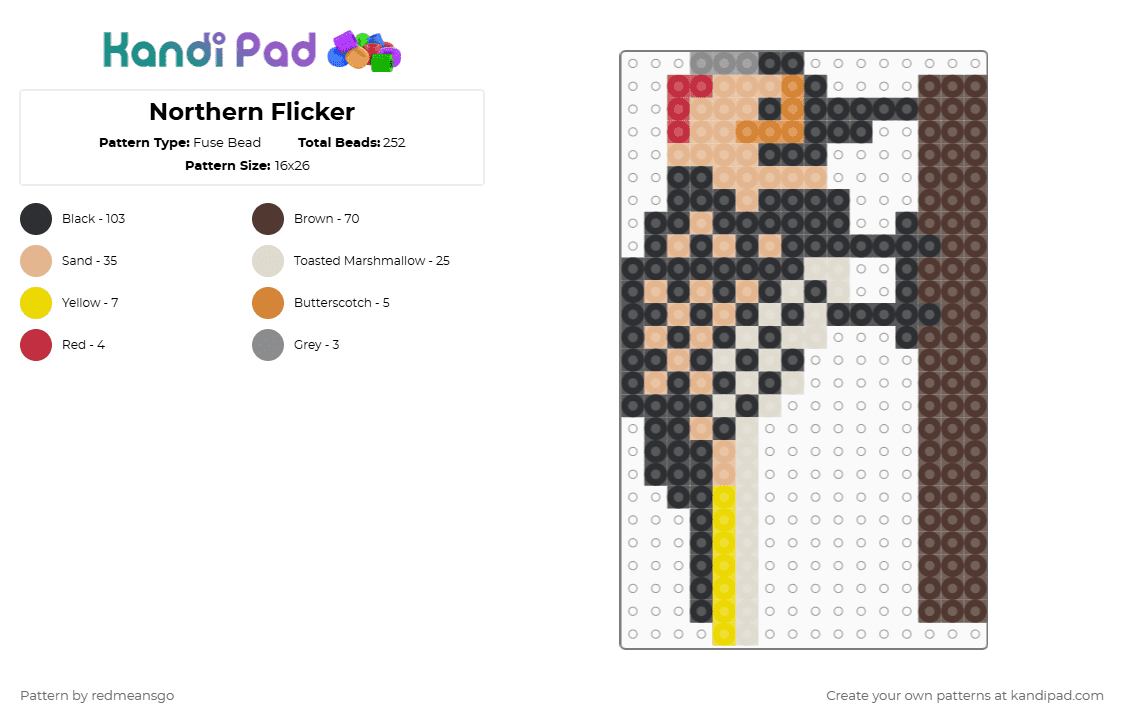 Northern Flicker - Fuse Bead Pattern by redmeansgo on Kandi Pad - beige,brown