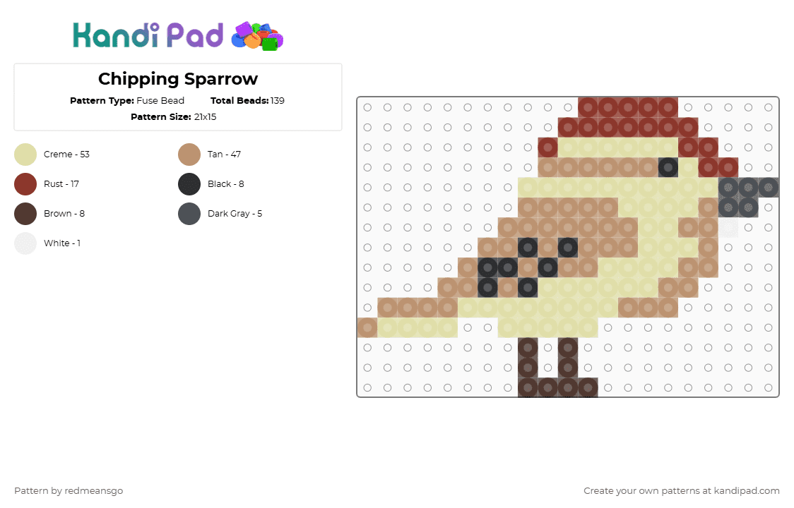 Chipping Sparrow - Fuse Bead Pattern by redmeansgo on Kandi Pad - yellow,beige