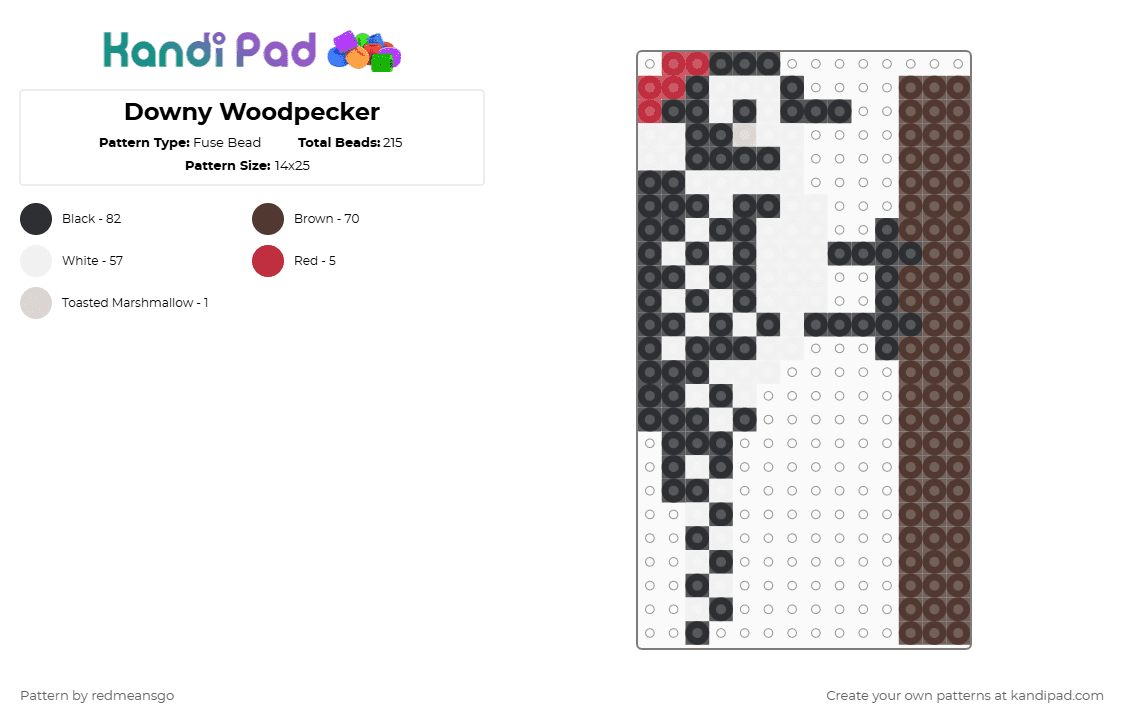 Downy Woodpecker - Fuse Bead Pattern by redmeansgo on Kandi Pad - brown