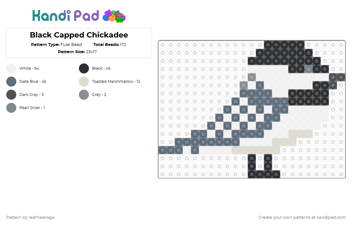 Black Capped Chickadee - Fuse Bead Pattern by redmeansgo on Kandi Pad - gray