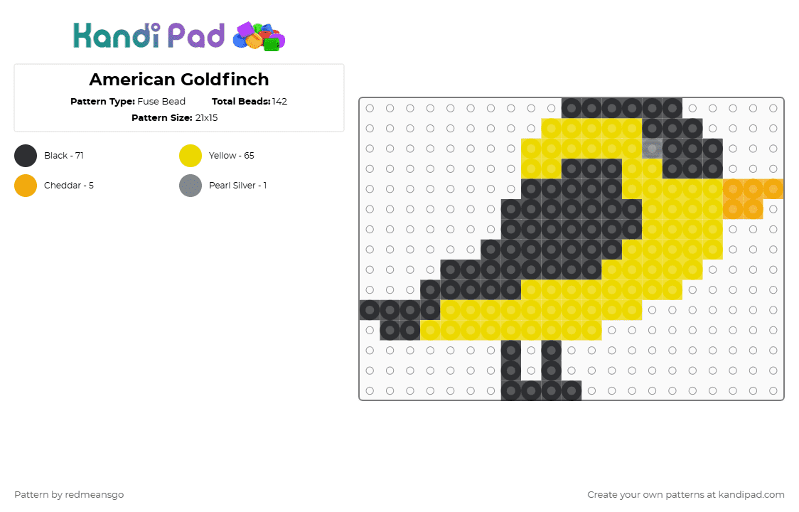 American Goldfinch - Fuse Bead Pattern by redmeansgo on Kandi Pad - yellow