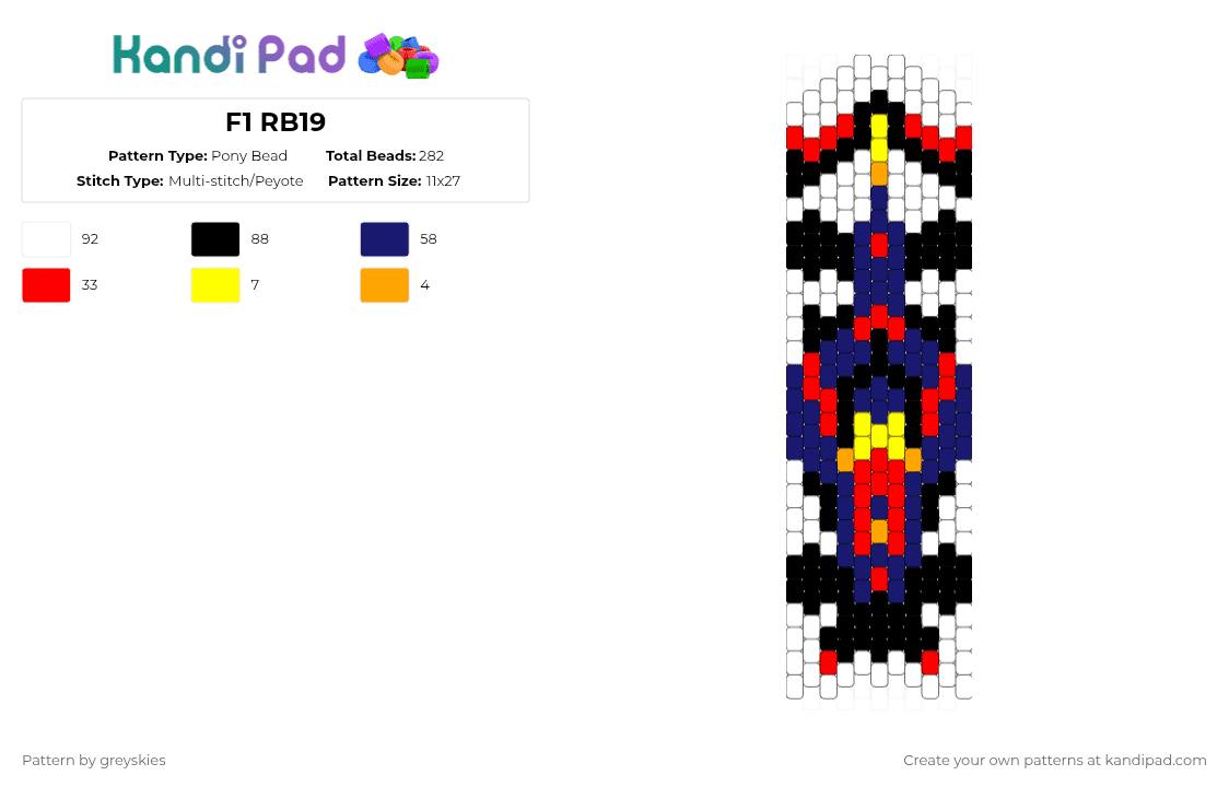 F1 RB19 - Pony Bead Pattern by greyskies on Kandi Pad - white,red,purple,red bull,formula 1,f1,racecar,car,blue car,max verstappen,driver