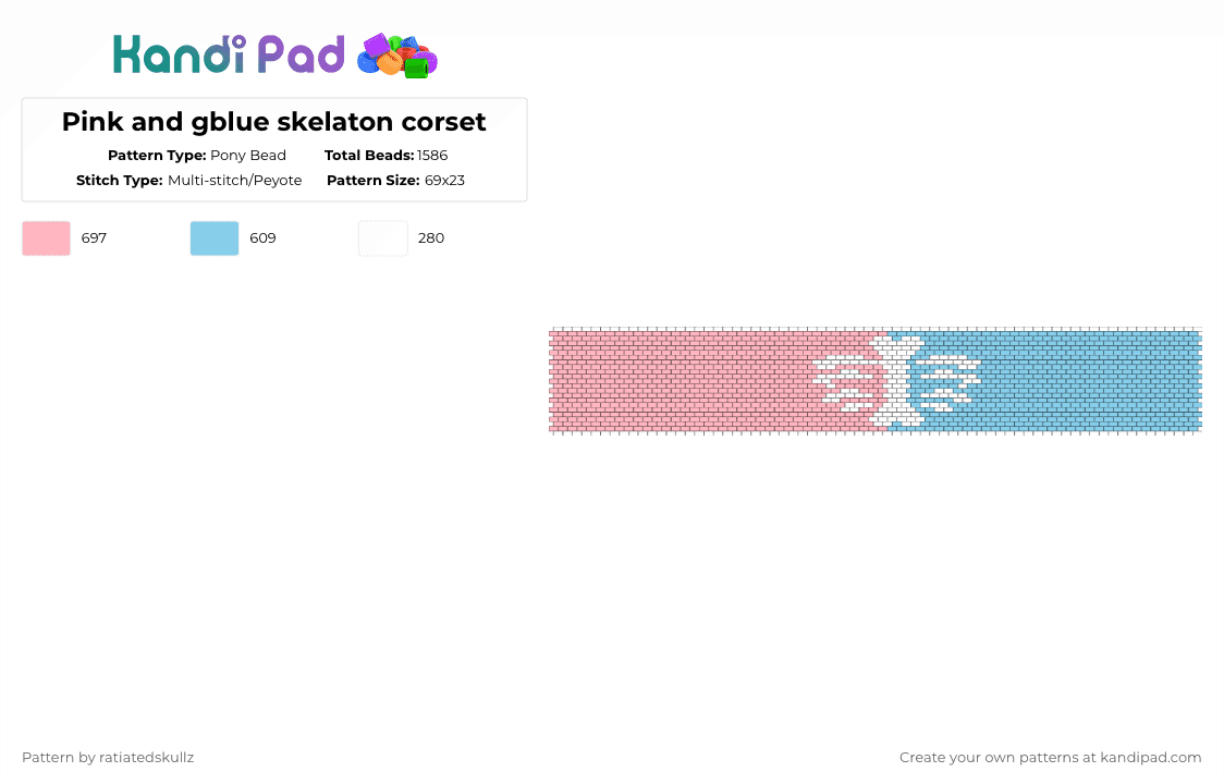 Pink and gblue skelaton corset - Pony Bead Pattern by ratiatedskullz on Kandi Pad - pink,light blue