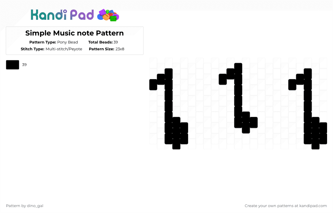 Simple Music note Pattern - Pony Bead Pattern by dino_gal on Kandi Pad - black
