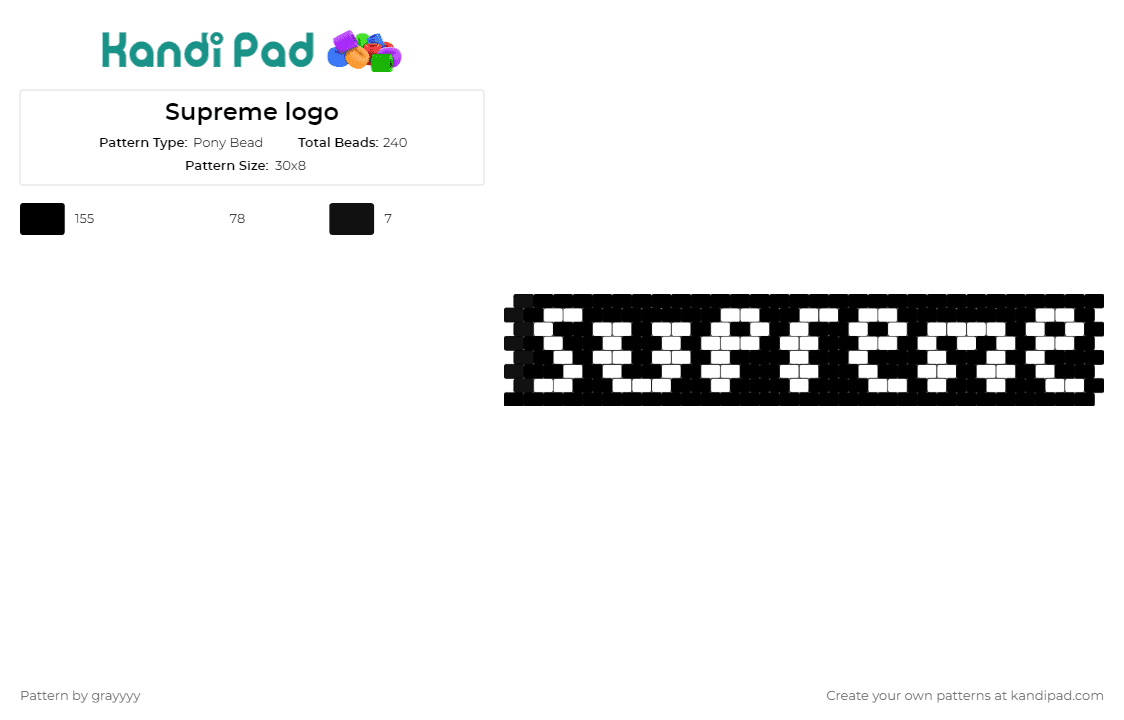 Supreme logo - Pony Bead Pattern by grayyyy on Kandi Pad - supreme,logo,minimalist,fashion,street style,bold,weave,iconic,black,white