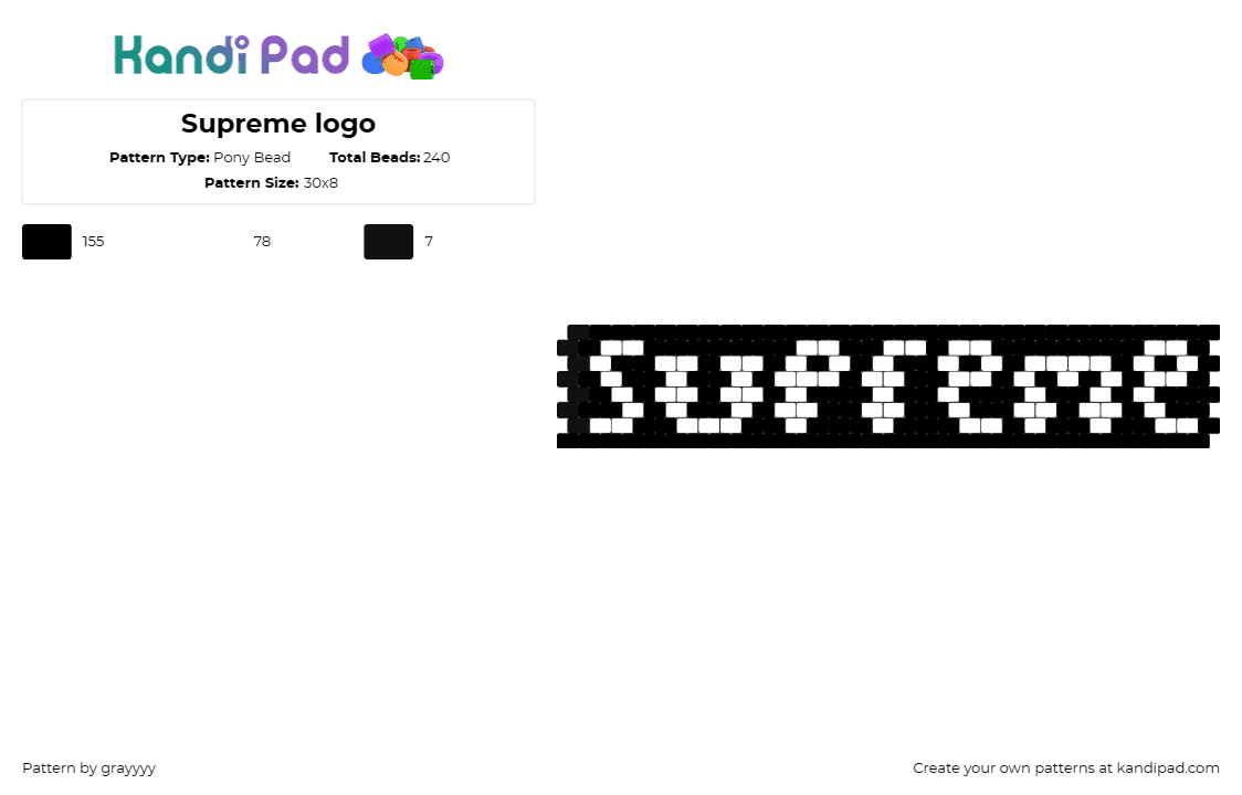 Supreme logo - Pony Bead Pattern by grayyyy on Kandi Pad - supreme,logo,minimalist,fashion,street style,bold,weave,black,white