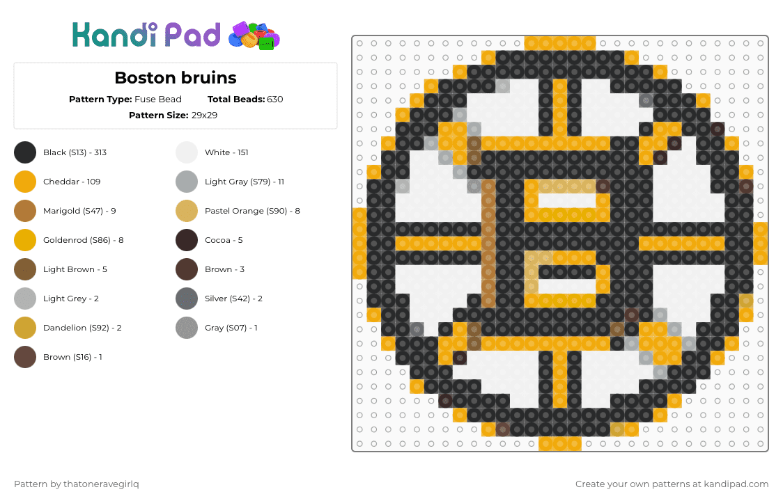 Boston bruins - Fuse Bead Pattern by thatoneravegirlq on Kandi Pad - black,white,orange