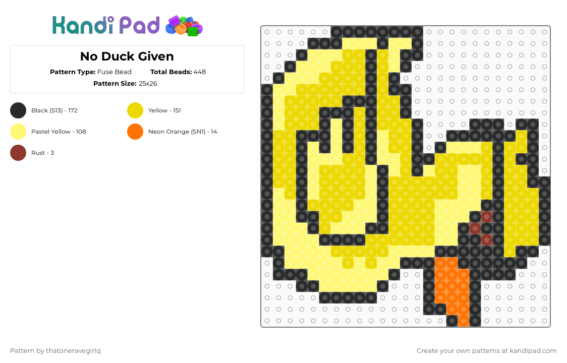 No Duck Given - Fuse Bead Pattern by thatoneravegirlq on Kandi Pad - yellow,duck,edm,rave,animal