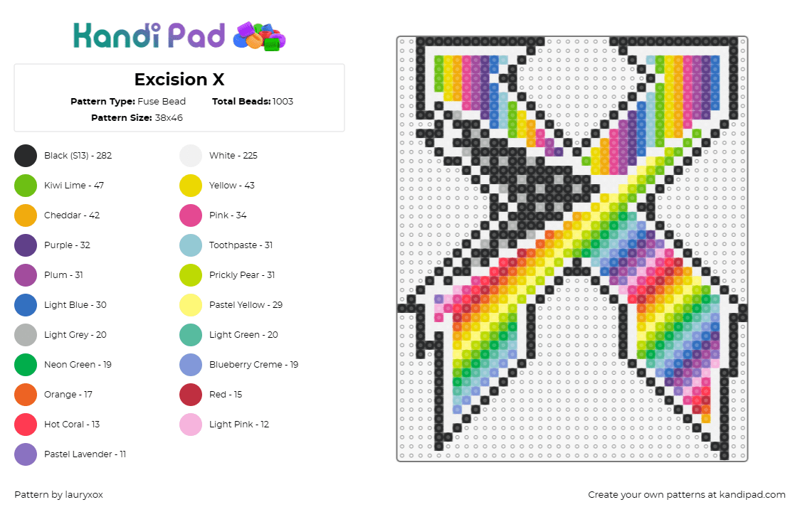 Excision X - Fuse Bead Pattern by lauryxox on Kandi Pad - excision,logo,x,dj,edm,music,stripes,colorful,bright,gradient