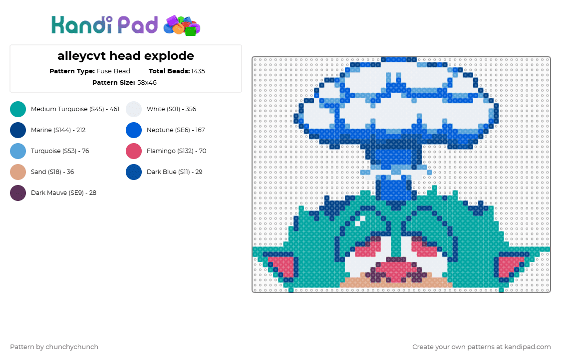 alleycvt head explode - Fuse Bead Pattern by chunchychunch on Kandi Pad - blue,teal