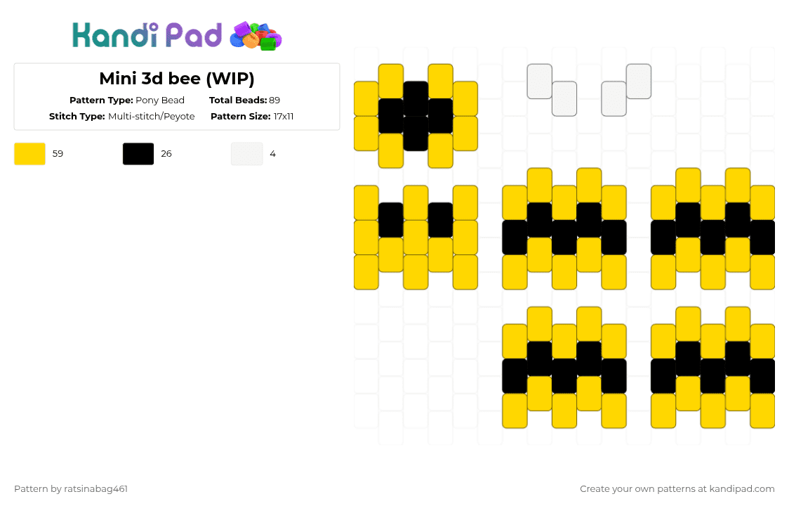 Mini 3d bee (WIP) - Pony Bead Pattern by ratsinabag461 on Kandi Pad - yellow