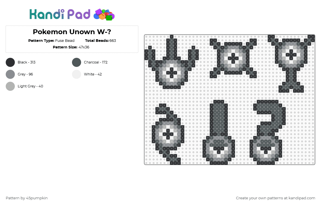 Pokemon Unown W-? - Fuse Bead Pattern by 45pumpkin on Kandi Pad - pokemon,text,gaming,video game,pink