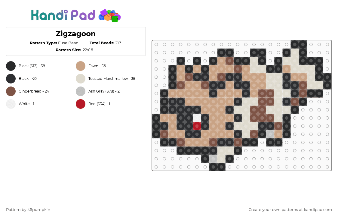 Zigzagoon - Fuse Bead Pattern by 45pumpkin on Kandi Pad - beige