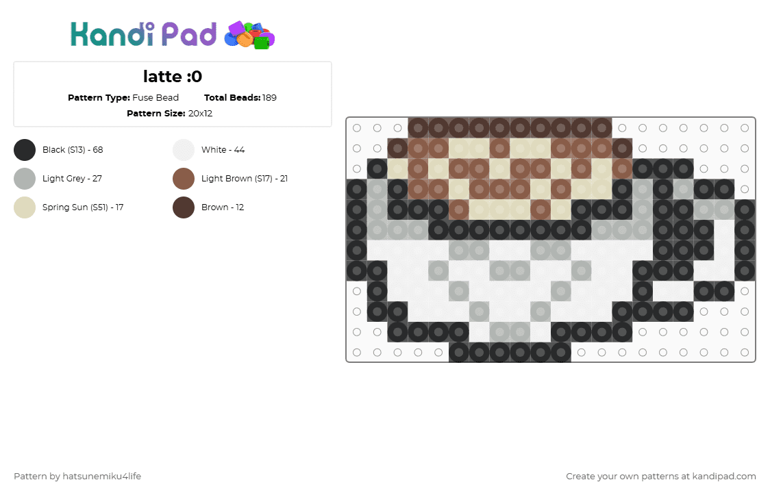 latte :0 - Fuse Bead Pattern by hatsunemiku4life on Kandi Pad - beige,cotdlightacademia