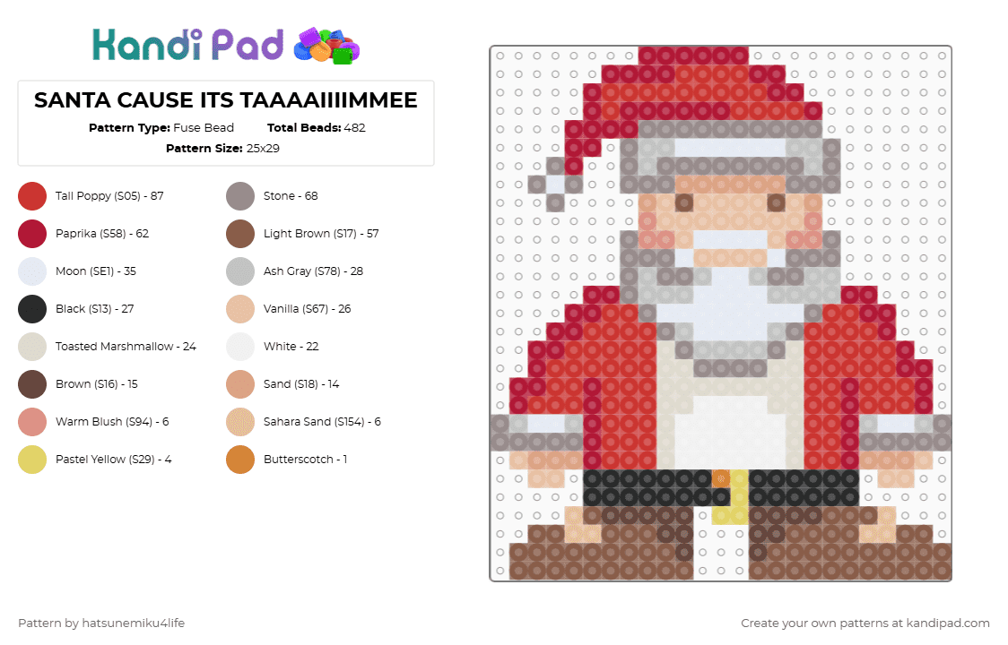 SANTA CAUSE ITS TAAAAIIIIMMEE - Fuse Bead Pattern by hatsunemiku4life on Kandi Pad - gray,beige,tan,red