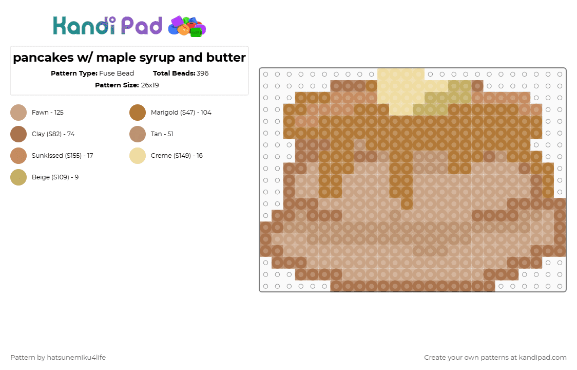 pancakes w/ maple syrup and butter - Fuse Bead Pattern by hatsunemiku4life on Kandi Pad - tan,beige,cotdpancakes