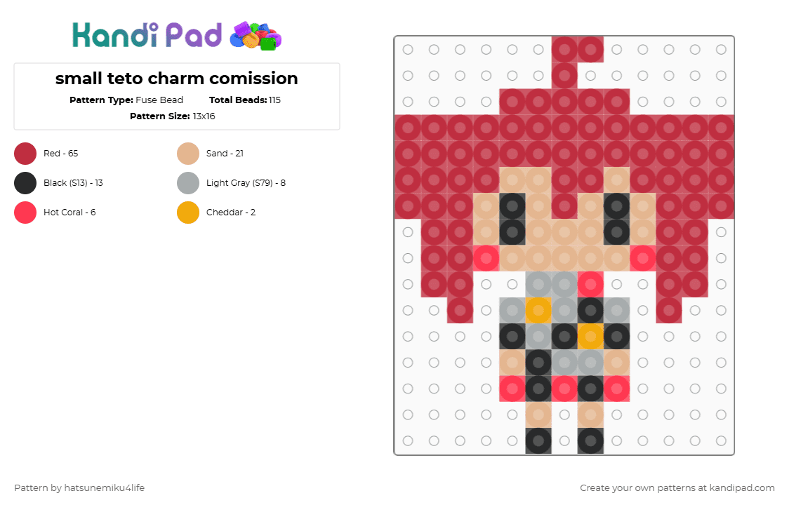 small teto charm comission - Fuse Bead Pattern by hatsunemiku4life on Kandi Pad - red