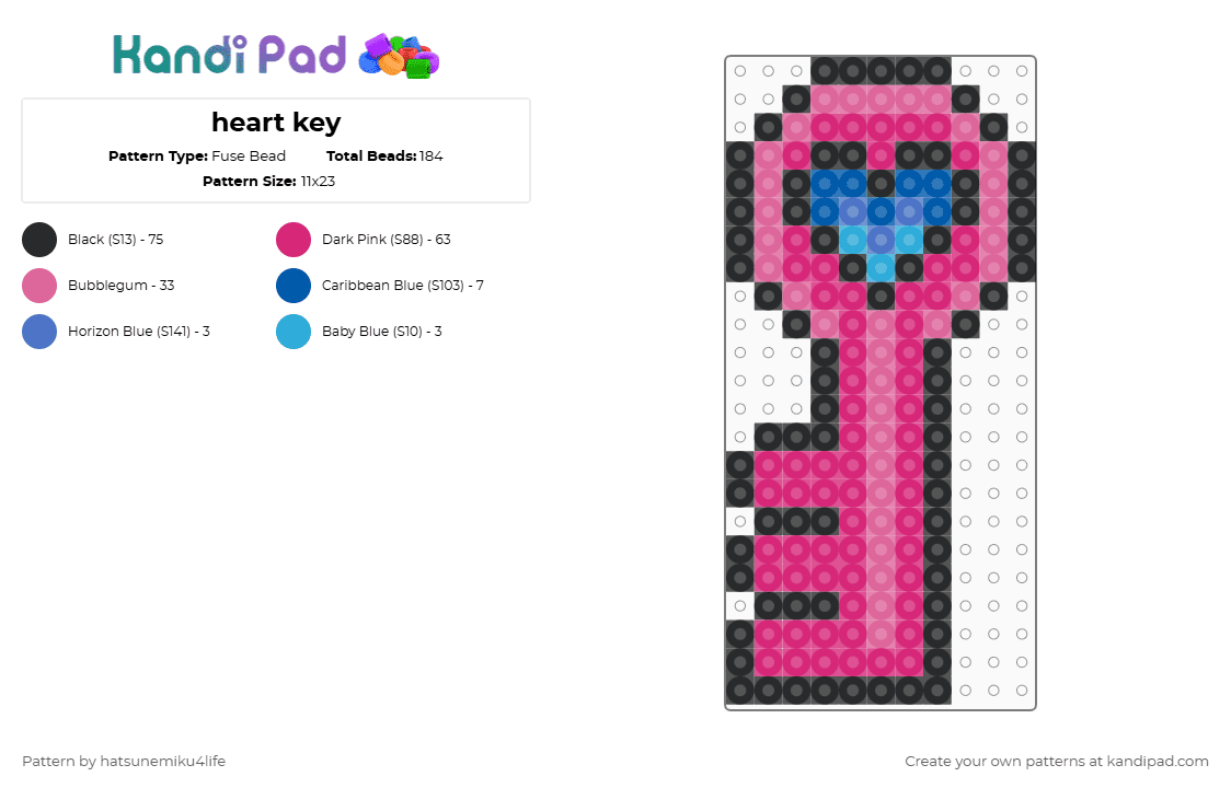 heart key - Fuse Bead Pattern by hatsunemiku4life on Kandi Pad - pink,cotdkeys