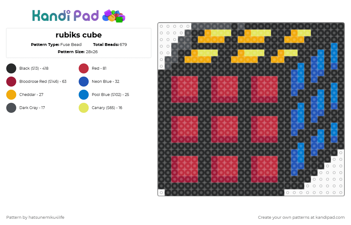 rubiks cube - Fuse Bead Pattern by hatsunemiku4life on Kandi Pad - black,red,blue,cotdrubikscube