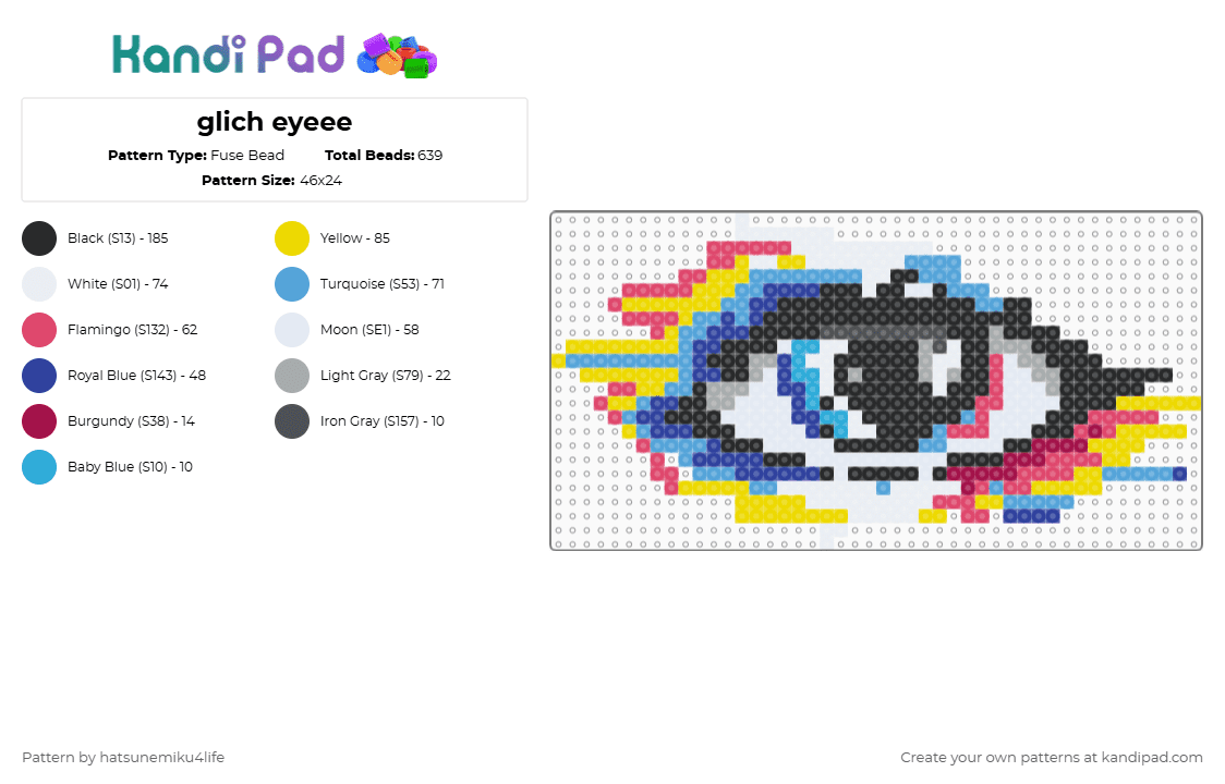 glich eyeee - Fuse Bead Pattern by hatsunemiku4life on Kandi Pad - red,yellow,light blue,purple,cotdglitchart