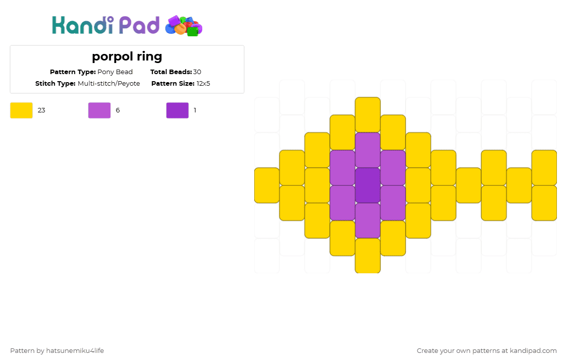 porpol ring - Pony Bead Pattern by hatsunemiku4life on Kandi Pad - yellow,cotdrings