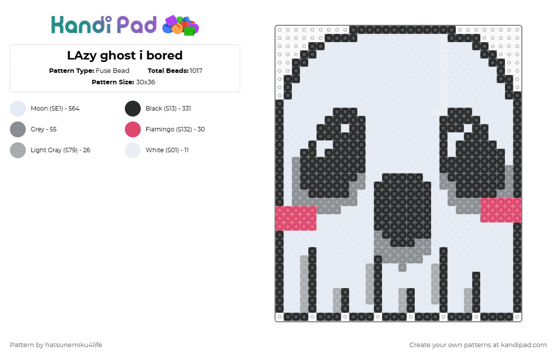 LAzy ghost i bored - Fuse Bead Pattern by hatsunemiku4life on Kandi Pad - white,red,gray