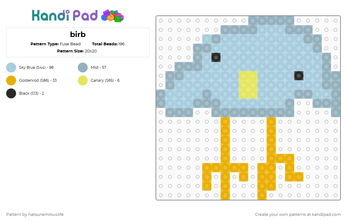 birb - Fuse Bead Pattern by hatsunemiku4life on Kandi Pad - light blue