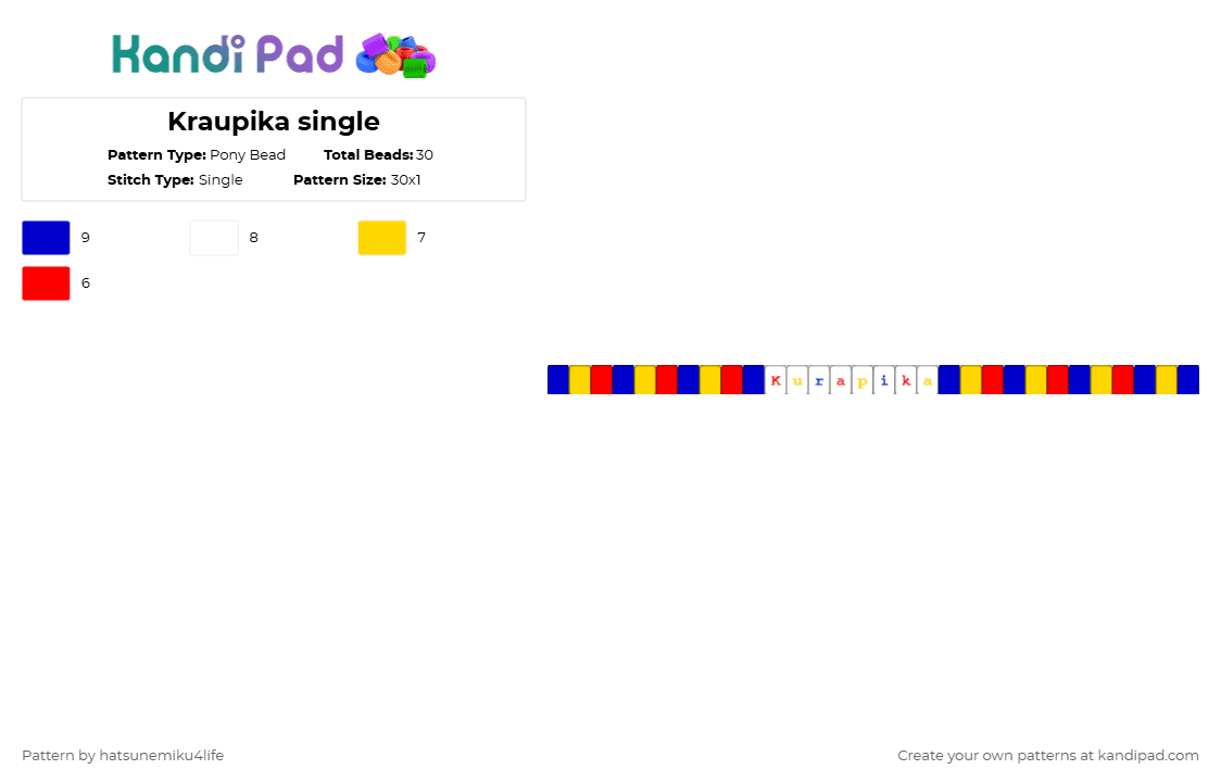 Kraupika single - Pony Bead Pattern by hatsunemiku4life on Kandi Pad - purple
