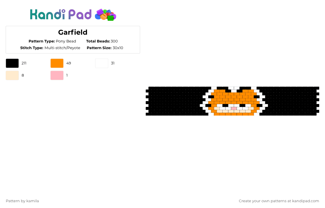 Garfield - Pony Bead Pattern by kamila on Kandi Pad - black,orange