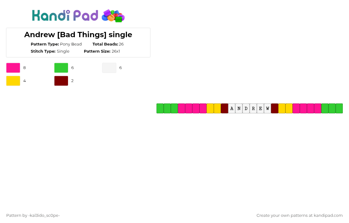 Andrew [Bad Things] single - Pony Bead Pattern by -kal3ido_sc0pe- on Kandi Pad - green,pink,roblox