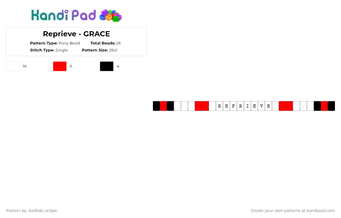 Reprieve - GRACE Single - Pony Bead Pattern by -kal3ido_sc0pe- on Kandi Pad - red,white,roblox,grace,reprieve,roblox grace,john grace