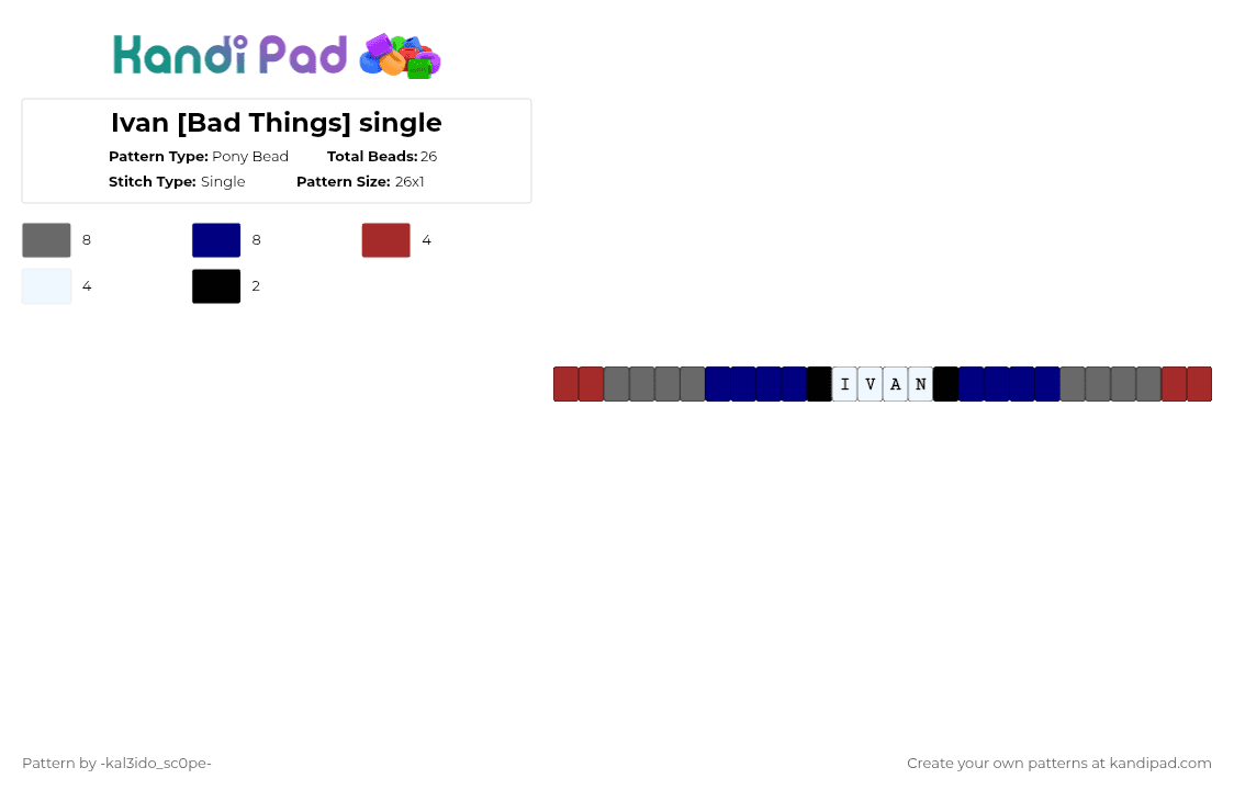 Ivan [Bad Things] single - Pony Bead Pattern by -kal3ido_sc0pe- on Kandi Pad - gray,purple,roblox