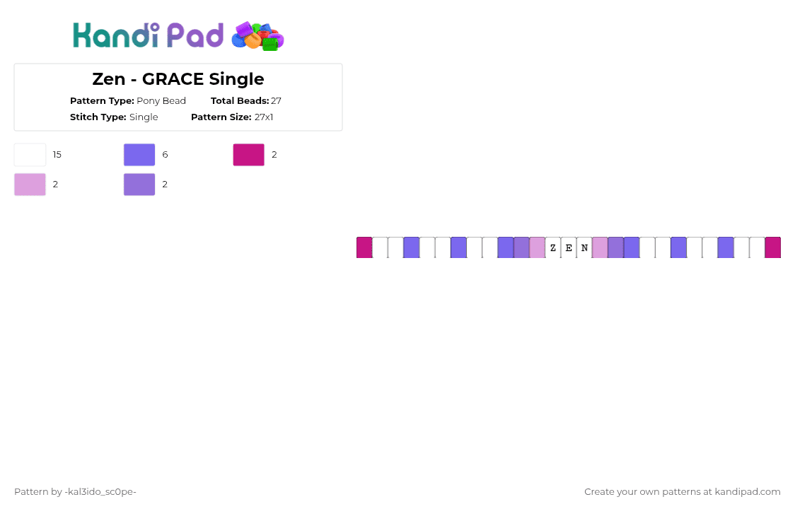 Zen - GRACE Single - Pony Bead Pattern by -kal3ido_sc0pe- on Kandi Pad - white,pink,blue,roblox,grace,roblox grace,zen,zen grace