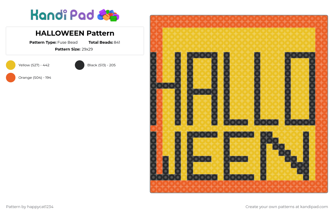 HALLOWEEN Pattern - Fuse Bead Pattern by happycat1234 on Kandi Pad - orange,yellow
