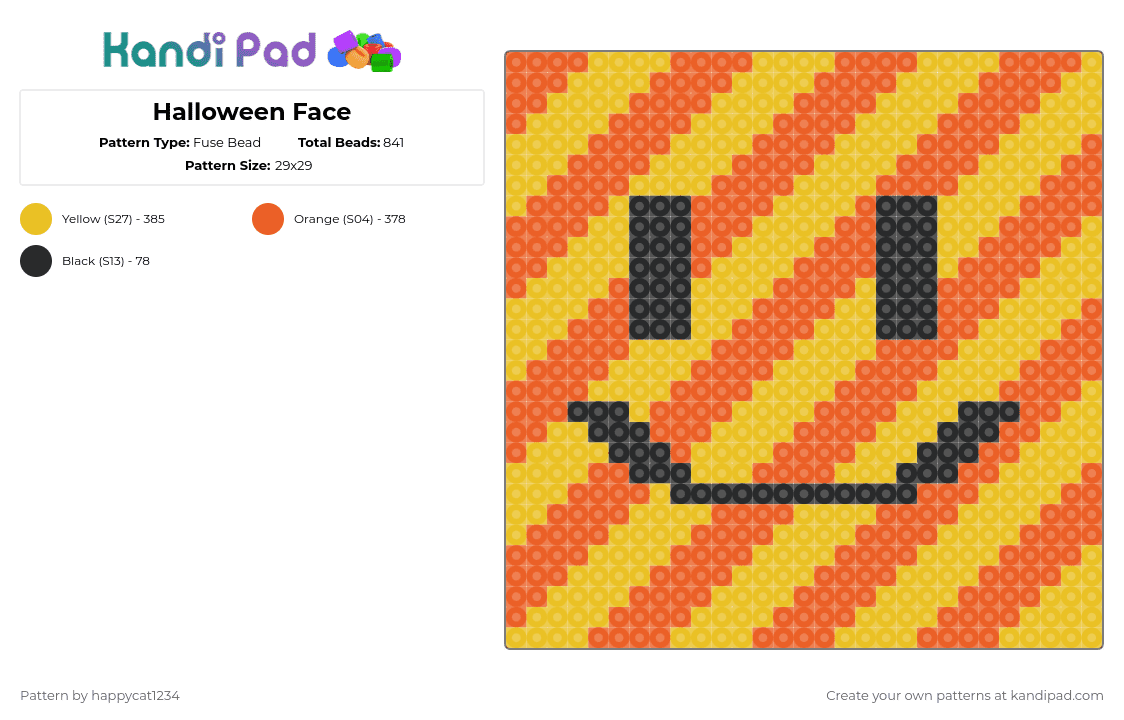 Halloween Face - Fuse Bead Pattern by happycat1234 on Kandi Pad - orange,yellow