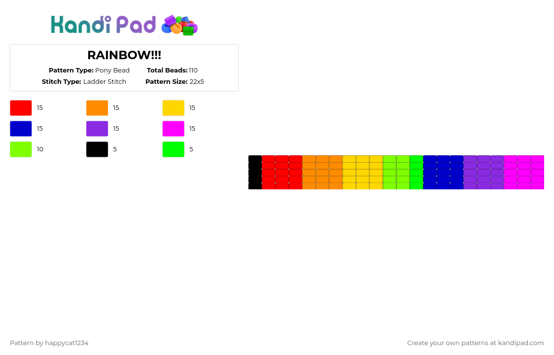 RAINBOW!!! - Pony Bead Pattern by happycat1234 on Kandi Pad - purple
