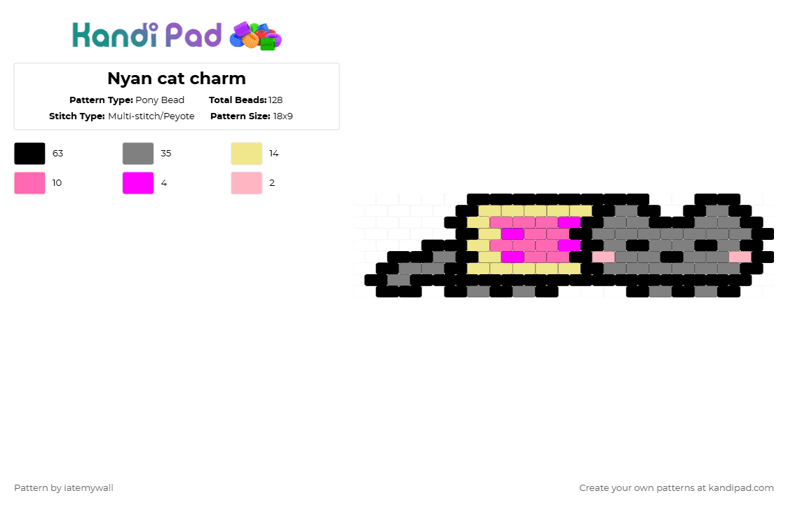 Nyan cat charm - Pony Bead Pattern by iatemywall on Kandi Pad - gray