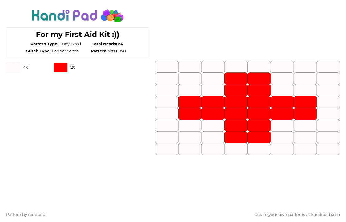 For my First Aid Kit :)) - Pony Bead Pattern by reddbird on Kandi Pad - red,white