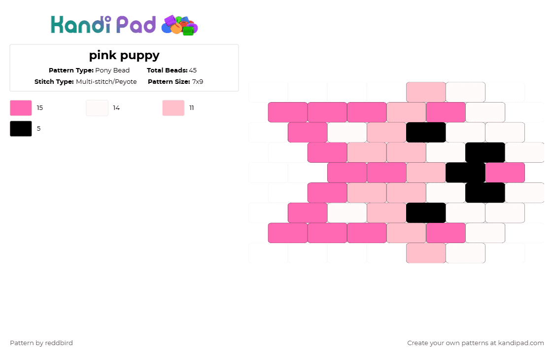 pink puppy - Pony Bead Pattern by reddbird on Kandi Pad - pink,white