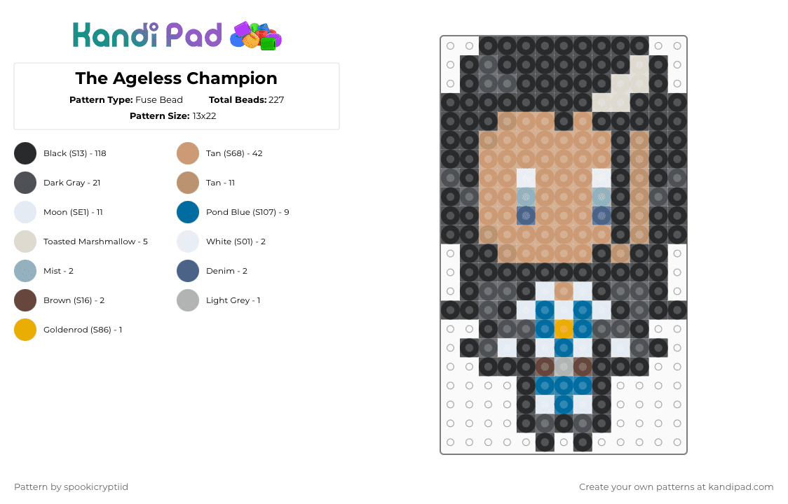 The Ageless Champion - Fuse Bead Pattern by spookicryptiid on Kandi Pad - ageless champion,fortnite,chibi,character,video game,game,gaming,black,beige,gray