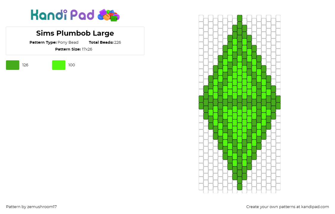 Sims Plumbob Large - Pony Bead Pattern by zemushroom17 on Kandi Pad - sims,plumb bob,video games,symbol,virtual,quintessential,gaming,emblem,green