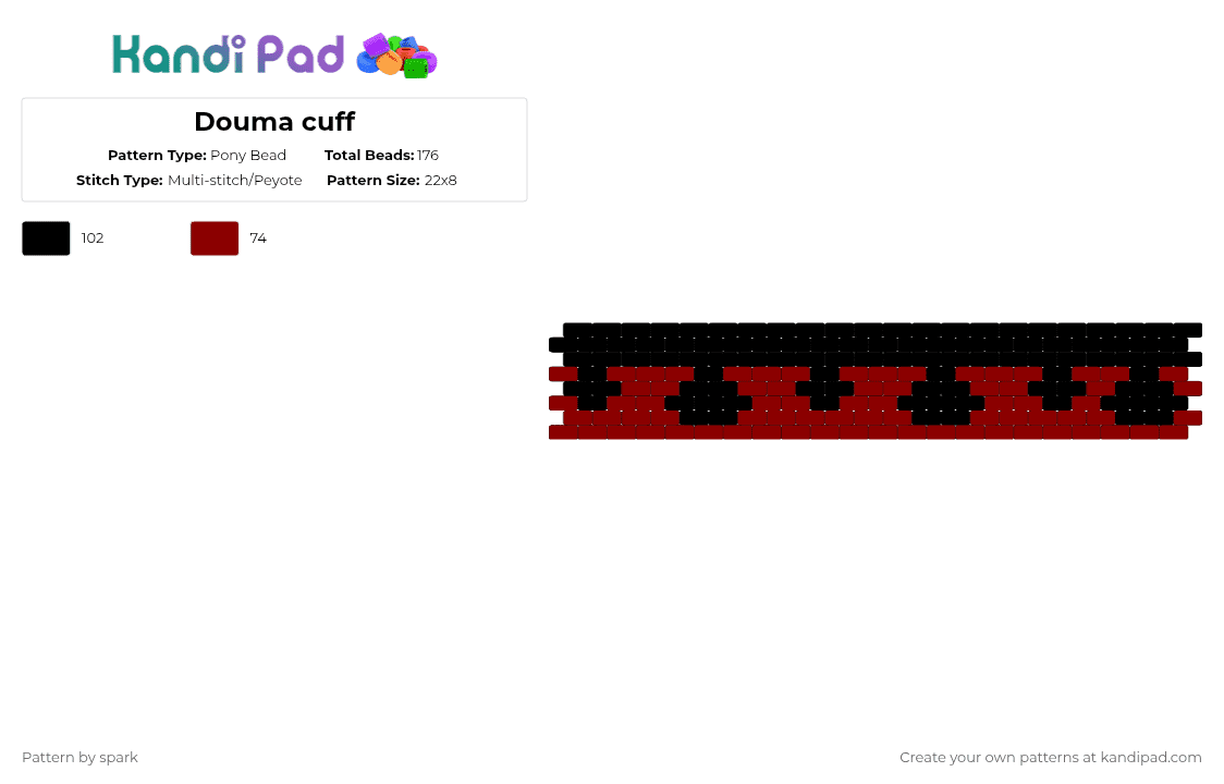 Douma cuff - Pony Bead Pattern by spark on Kandi Pad - black, red