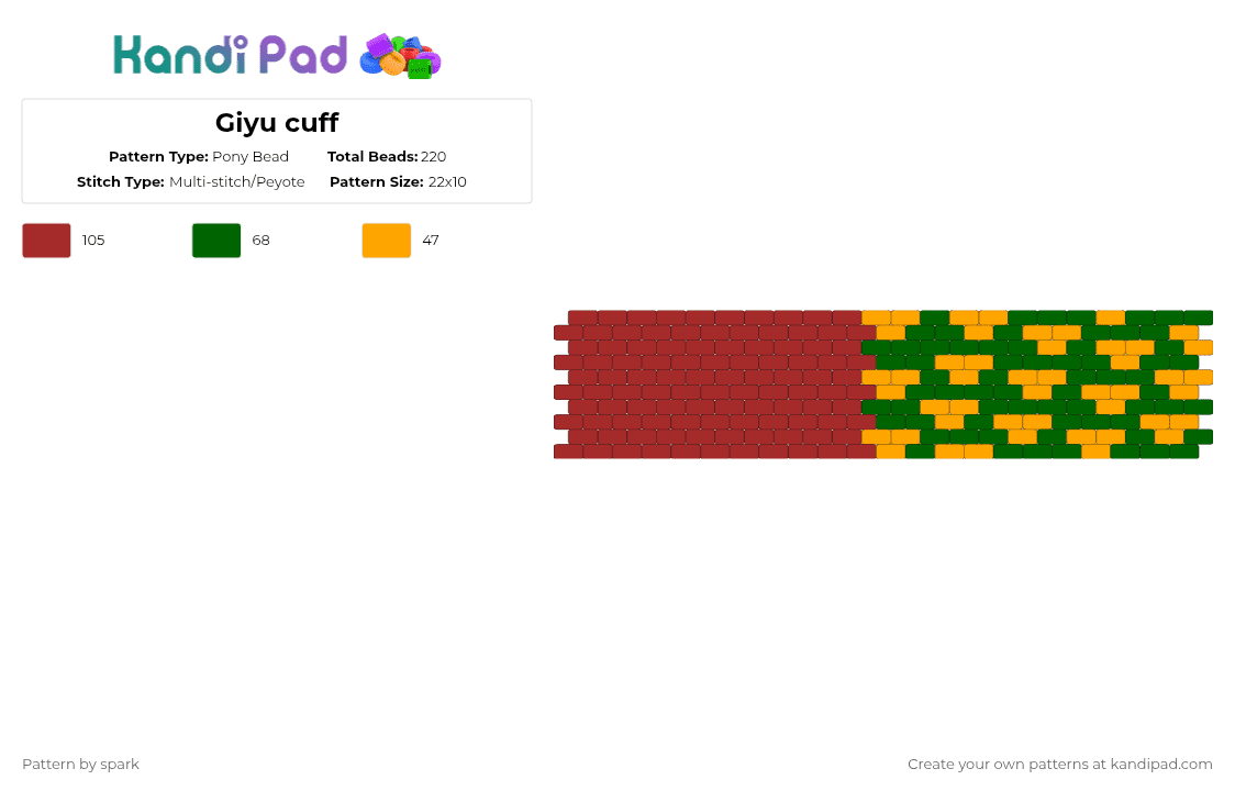 Giyu cuff - Pony Bead Pattern by spark on Kandi Pad - red