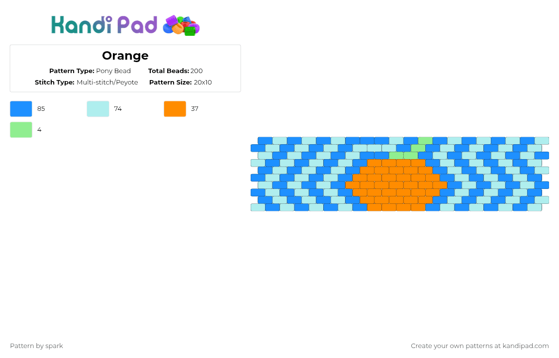 Orange - Pony Bead Pattern by spark on Kandi Pad - light blue
